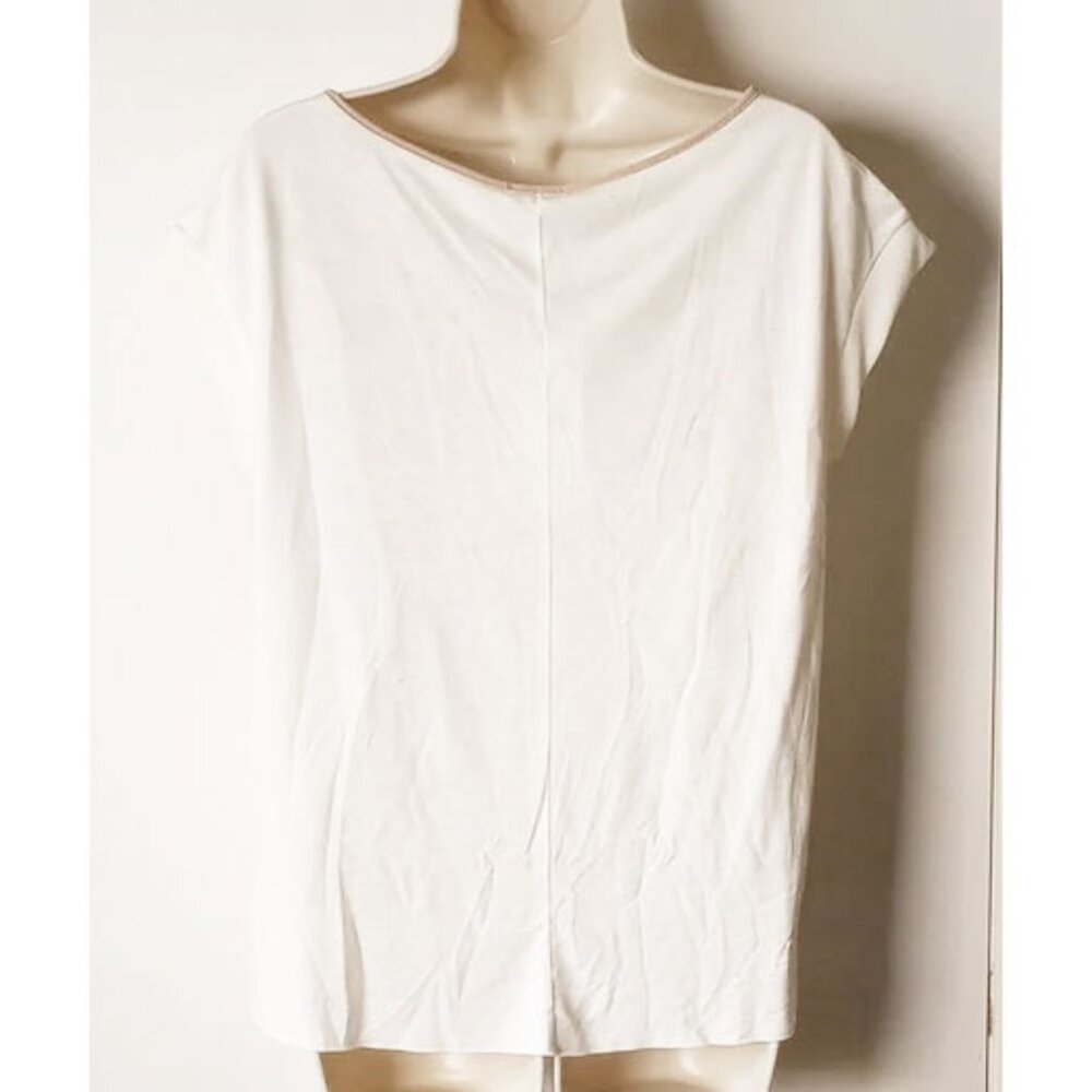 NWT Zara Metallic Accent Top S White Silver Blue 50off3 - Picture 2 of 5